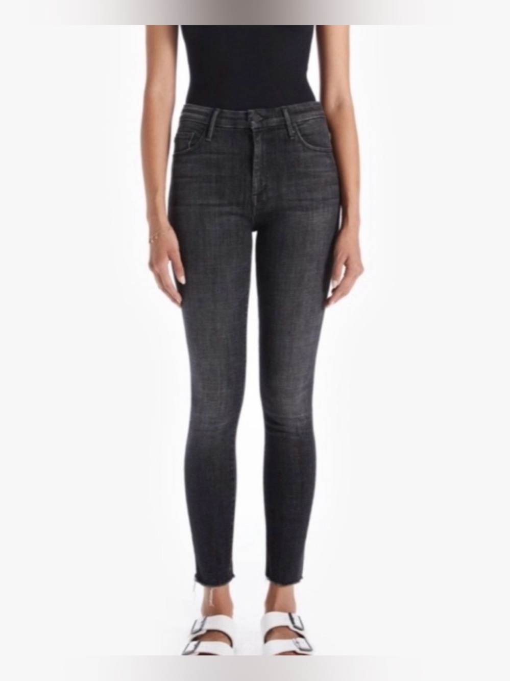 MOTHER‎ High-Waisted Looked Ankle Fray Jeans in Blackbird - SIZE 26